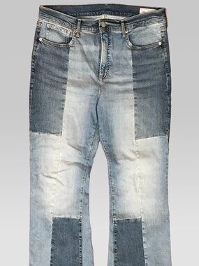 High Rise Patchwork '70s Flare Jeans Size 33 Orig $89